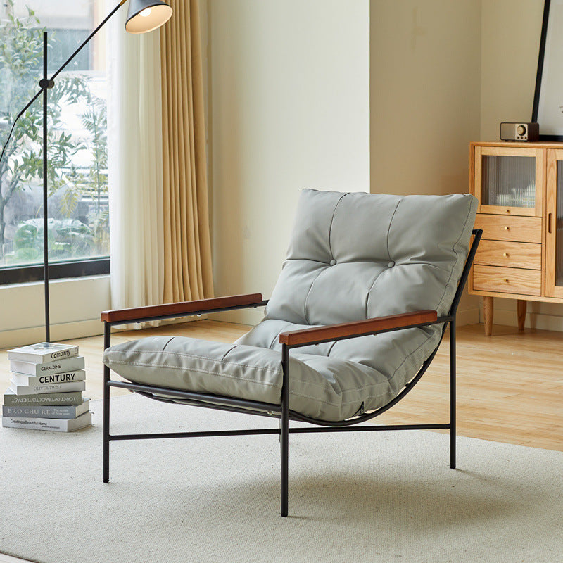Moderner Mid-Century Rechteckiger PU-Leder-Karbonstahl-Gummibaum-Massivholz-PP-Baumwolle-Rücklehne für Wohnzimmer 