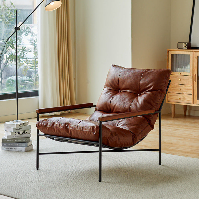 Modern Mid-Century Rectangular PU Leather Carbon Steel Rubberwood Solid Wood PP Cotton Recliner Backrest For Living Room