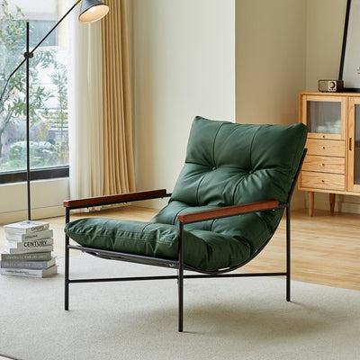 Modern Mid-Century Rectangular PU Leather Carbon Steel Rubberwood Solid Wood PP Cotton Recliner Backrest For Living Room