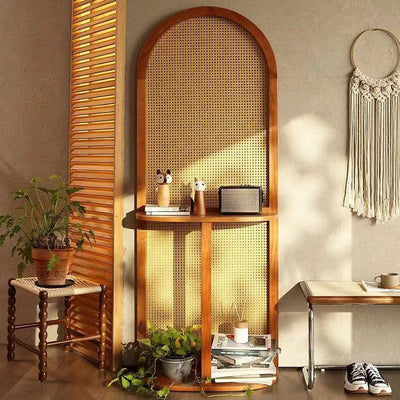 Traditional Chinese Rectangular Rubberwood Solid Wood Plastic Room Divider With Storage Shelf 2/4-Tier For Living Room