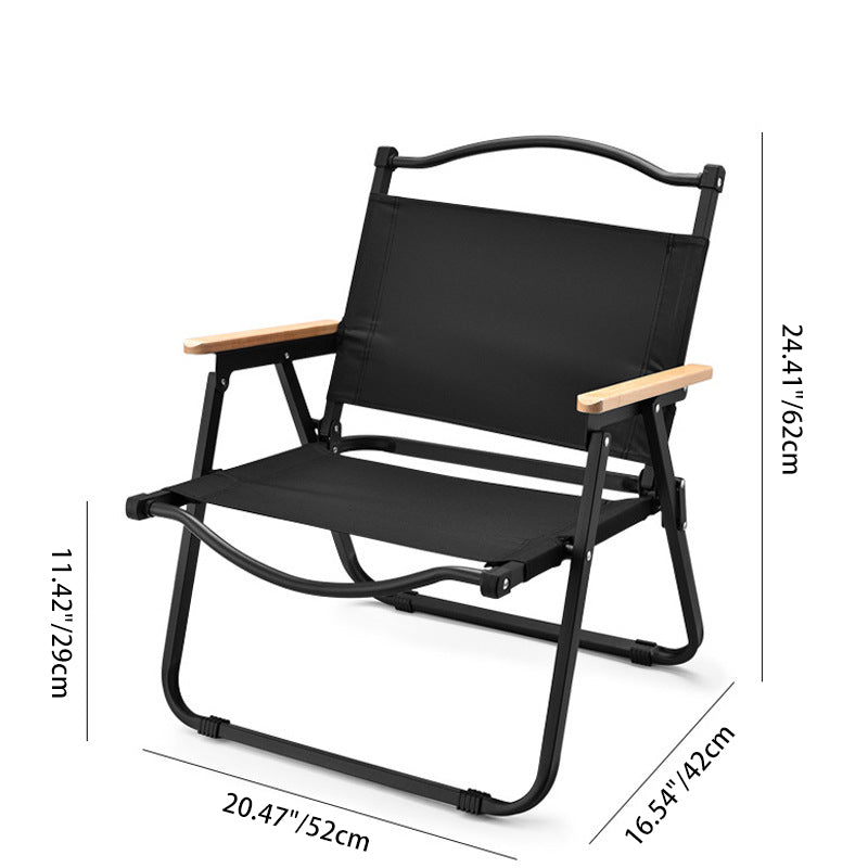 Moderner minimalistischer quadratischer Stoff-Klappstuhl aus Kohlenstoffstahl und Buchenholz mit Rückenlehne und Armlehne für den Außenbereich 