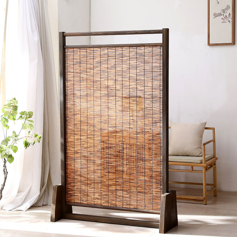 Traditional Chinese Rectangular Pine Wood Solid Wood Reed Room Divider For Living Room