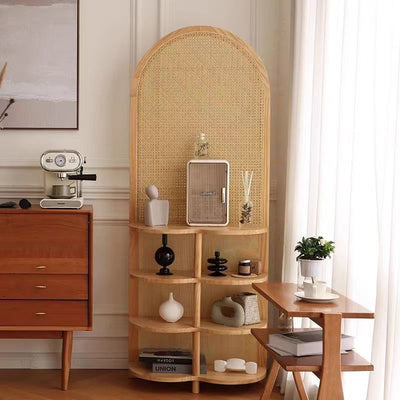 Traditional Chinese Rectangular Rubberwood Solid Wood Plastic Room Divider With Storage Shelf 2/4-Tier For Living Room