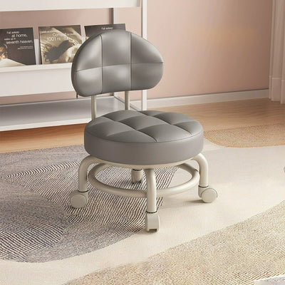 Modern Minimalist Round Artificial Leather Wood Iron Chair Backrest Armless For Living Room