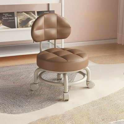 Modern Minimalist Round Artificial Leather Wood Iron Chair Backrest Armless For Living Room
