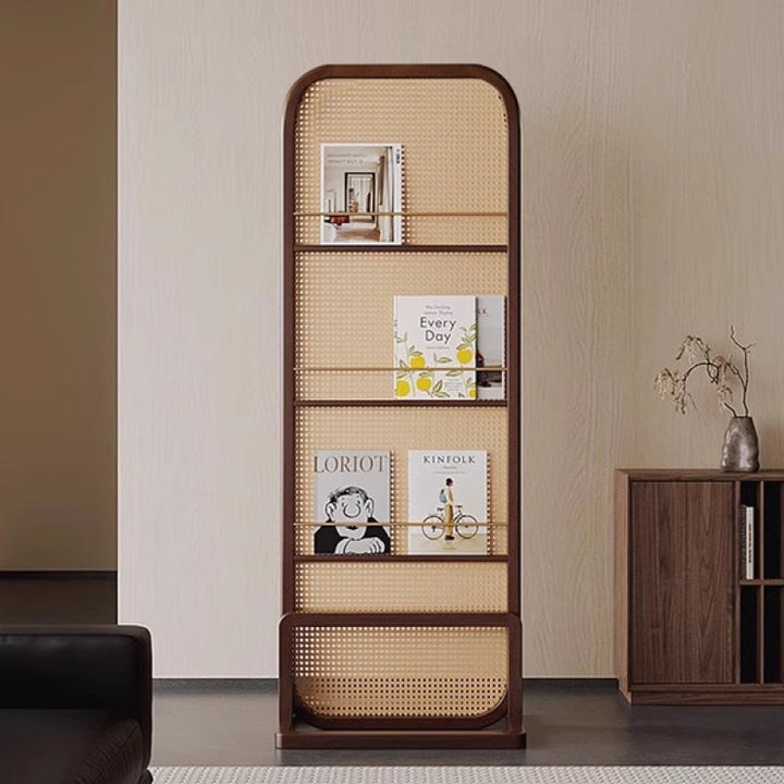 Traditional Chinese Rubberwood PE Rattan Room Divider With 3-Tier Storage Shelf For Living Room