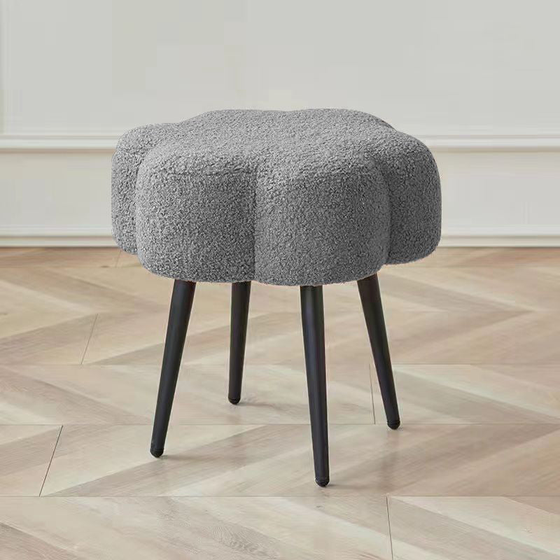 Contemporary Scandinavian Artificial Wood Sherpa Fabric Foam Sponge Armless Vanity Stool For Bedroom