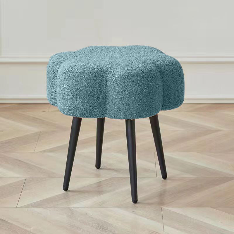 Contemporary Scandinavian Artificial Wood Sherpa Fabric Foam Sponge Armless Vanity Stool For Bedroom