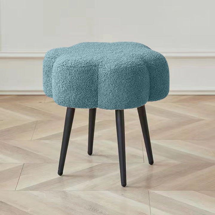Contemporary Scandinavian Artificial Wood Sherpa Fabric Foam Sponge Armless Vanity Stool For Bedroom
