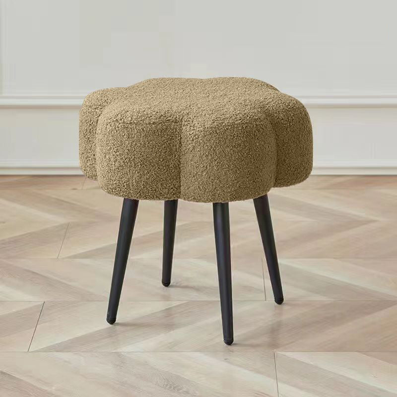Contemporary Scandinavian Artificial Wood Sherpa Fabric Foam Sponge Armless Vanity Stool For Bedroom