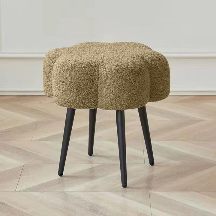 Contemporary Scandinavian Artificial Wood Sherpa Fabric Foam Sponge Armless Vanity Stool For Bedroom