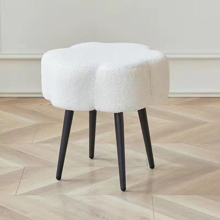 Contemporary Scandinavian Artificial Wood Sherpa Fabric Foam Sponge Armless Vanity Stool For Bedroom