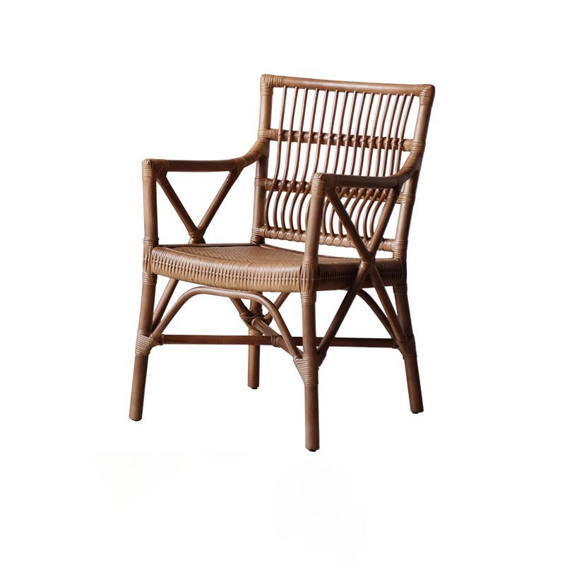 Traditional Farmhouse Rectangular Rattan Solid Wood Dining Chair Backrest Armrest For Dining Room