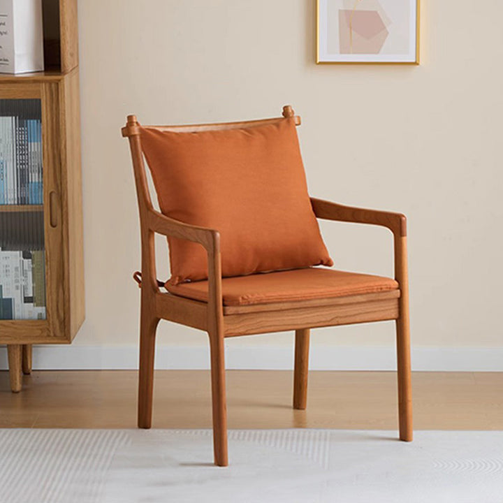 Zeitgenössischer skandinavischer quadratischer Kirschholz Massivholz Polyester Baumwolle Leinen Schaumstoff Schwamm Esszimmerstuhl für das Esszimmer 