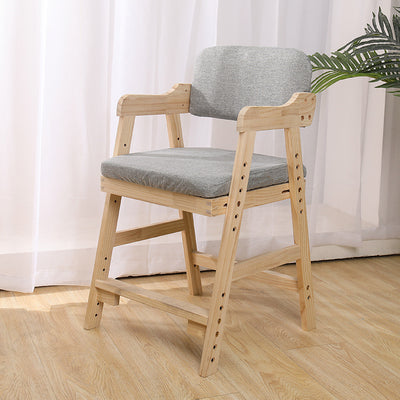 Modern Minimalist Adjustable Solid Pine Wood Cotton Linen Foam Sponge Kids Chair For Bedroom