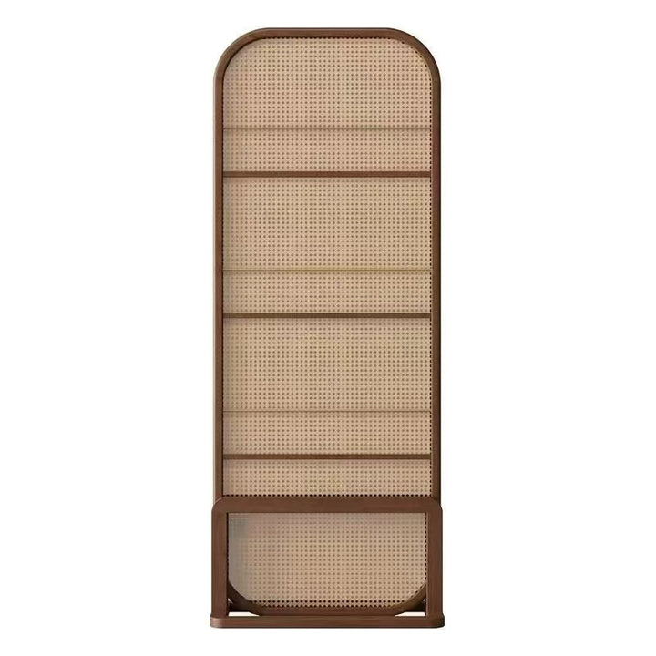 Traditional Chinese Rubberwood PE Rattan Room Divider With 3-Tier Storage Shelf For Living Room