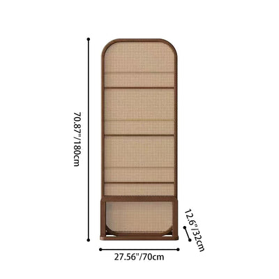 Traditional Chinese Rubberwood Solid Wood PE Rattan Room Divider With 3-Tier Storage Shelf For Living Room