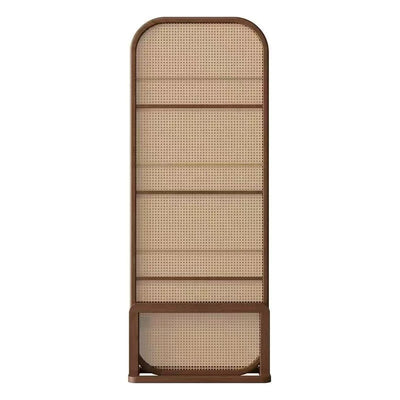 Traditional Chinese Rubberwood Solid Wood PE Rattan Room Divider With 3-Tier Storage Shelf For Living Room