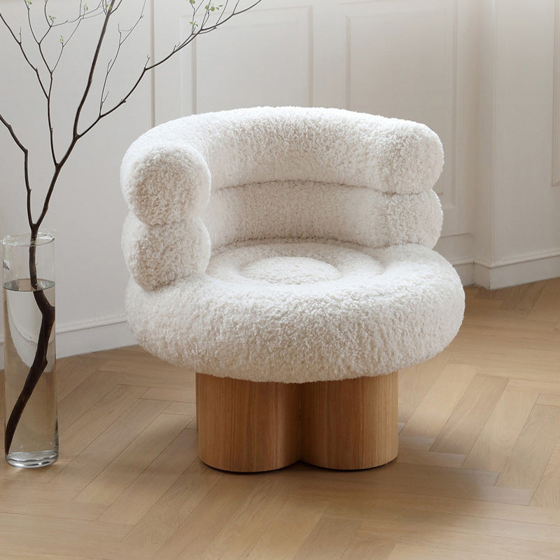 Traditional French Curved Lambswool Solid Wood Iron Vanity Stool Backrest Armless For Bedroom