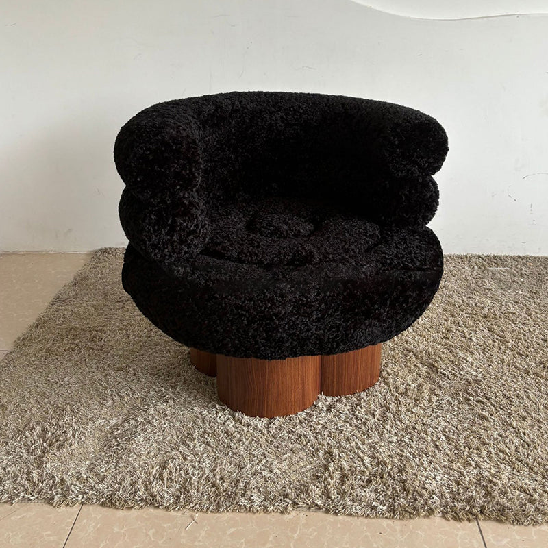 Traditional French Curved Lambswool Solid Wood Iron Vanity Stool Backrest Armless For Bedroom
