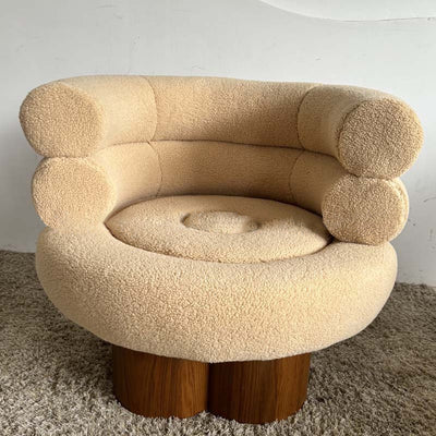 Traditional French Curved Lambswool Solid Wood Iron Vanity Stool Backrest Armless For Bedroom