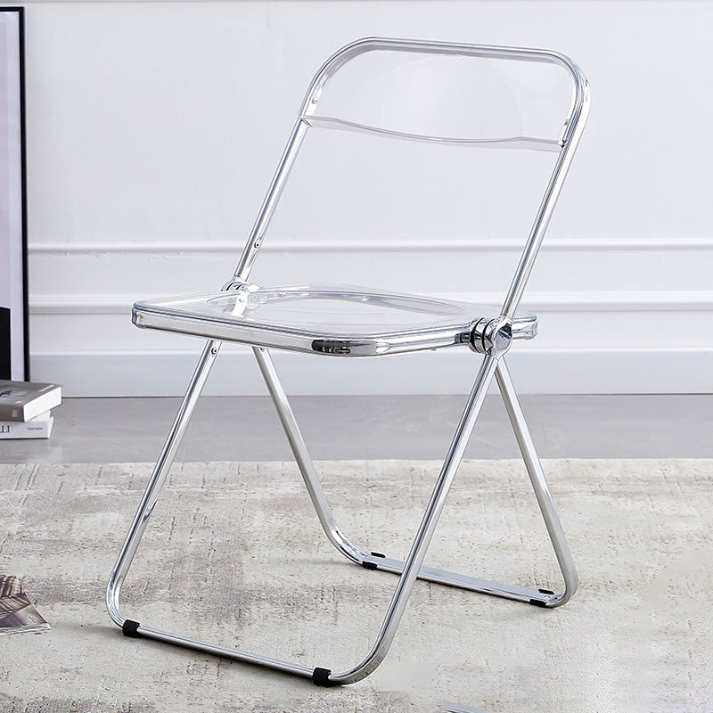 Modern Minimalist Rectangular Foldable PVC Iron Dining Chair Backrest Armless For Dining Room