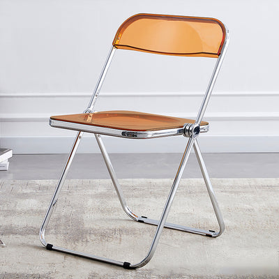 Modern Minimalist Rectangular Foldable PVC Iron Dining Chair Backrest Armless For Dining Room