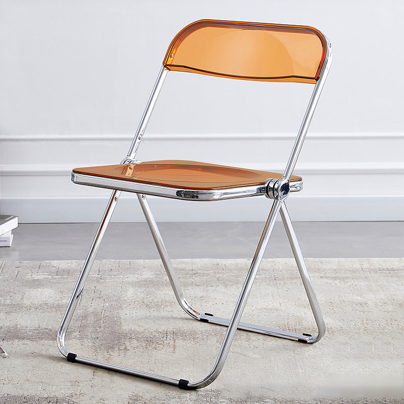 Modern Minimalist Rectangular Foldable PVC Iron Dining Chair Backrest Armless For Dining Room