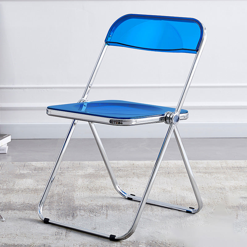 Modern Minimalist Rectangular Foldable PVC Iron Dining Chair Backrest Armless For Dining Room