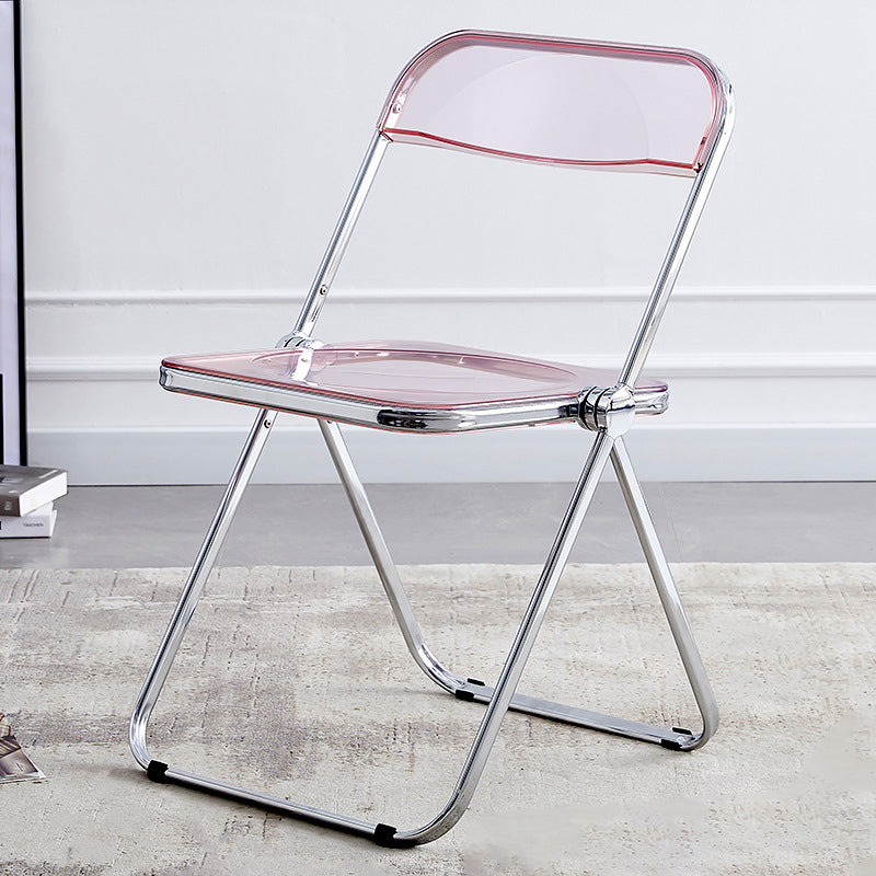 Modern Minimalist Rectangular Foldable PVC Iron Dining Chair Backrest Armless For Dining Room