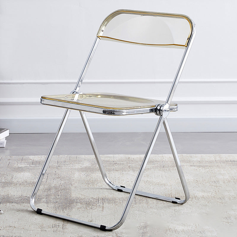 Modern Minimalist Rectangular Foldable PVC Iron Dining Chair Backrest Armless For Dining Room