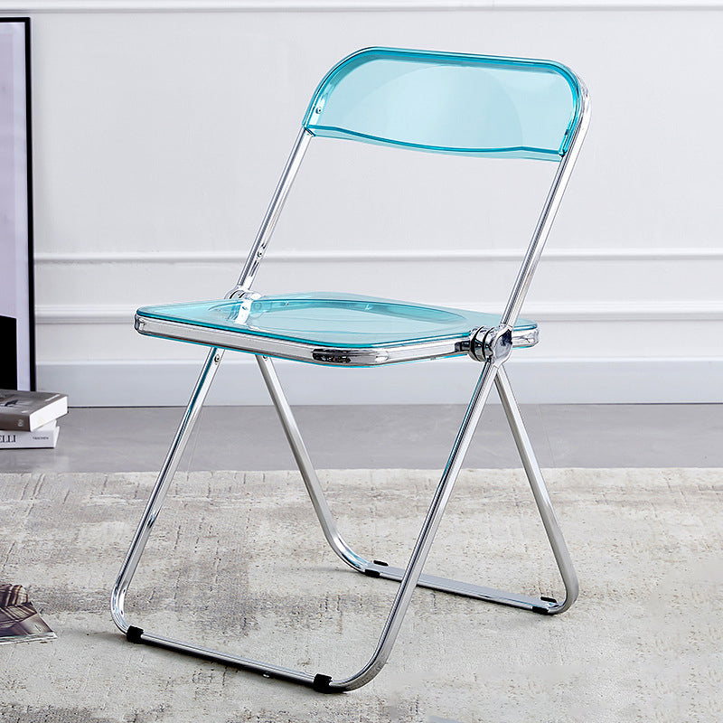 Modern Minimalist Rectangular Foldable PVC Iron Dining Chair Backrest Armless For Dining Room