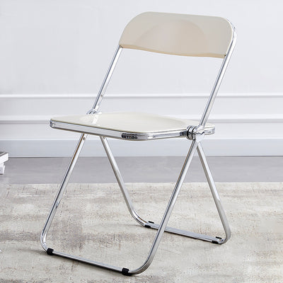 Modern Minimalist Rectangular Foldable PVC Iron Dining Chair Backrest Armless For Dining Room