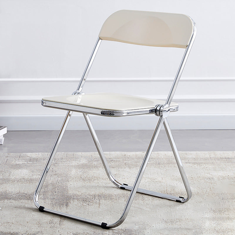 Modern Minimalist Rectangular Foldable PVC Iron Dining Chair Backrest Armless For Dining Room