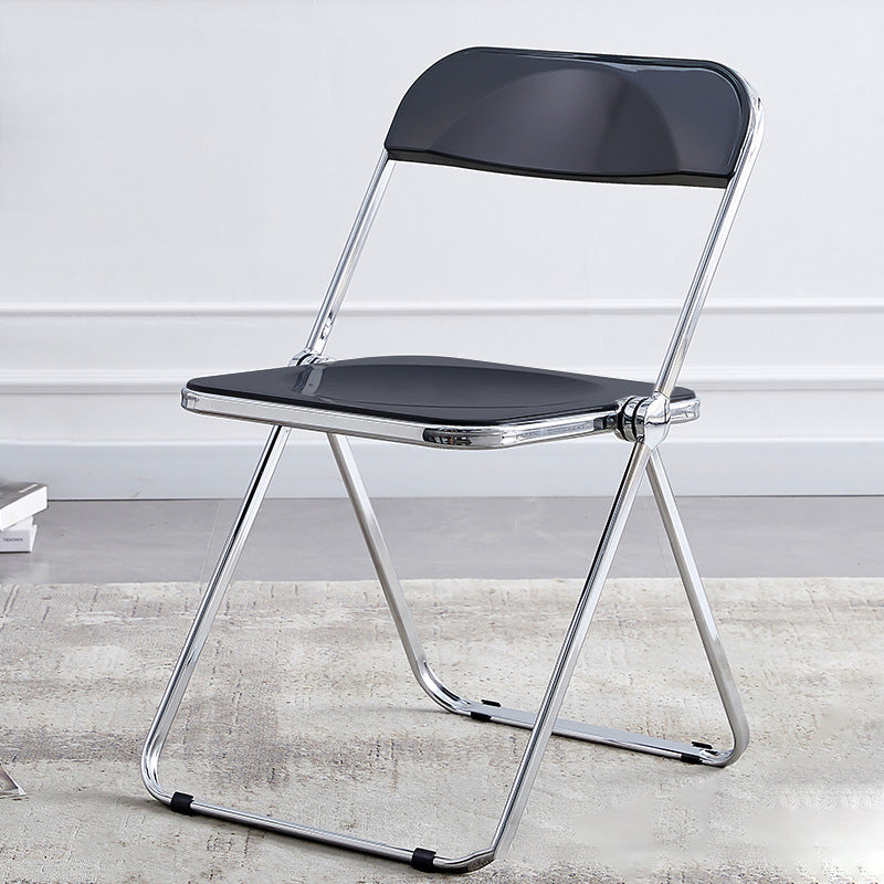 Modern Minimalist Rectangular Foldable PVC Iron Dining Chair Backrest Armless For Dining Room