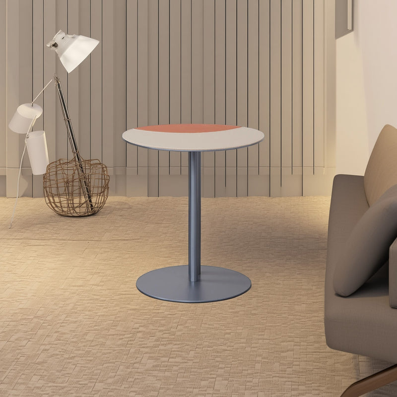 Round Two-Tone Saddle Leather End Table - Minimalist Compact Side Table With Metal Base For Living Room