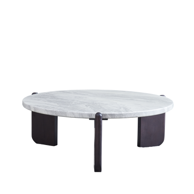 Round Faux Marble Solid Wood Coffee Table - Nordic Natural Texture Accent Table For Living Room