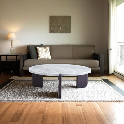 Round Faux Marble Solid Wood Coffee Table - Nordic Natural Texture Accent Table For Living Room
