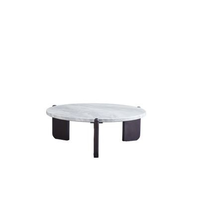 Round Faux Marble Solid Wood Coffee Table - Nordic Natural Texture Accent Table For Living Room