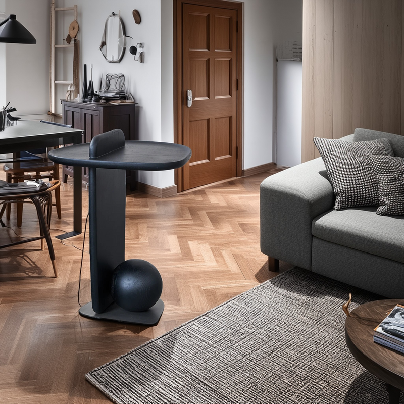 Sculptural Artistic Ball Solid Wood End Table - Art Deco Versatile Corner Table For Living Room