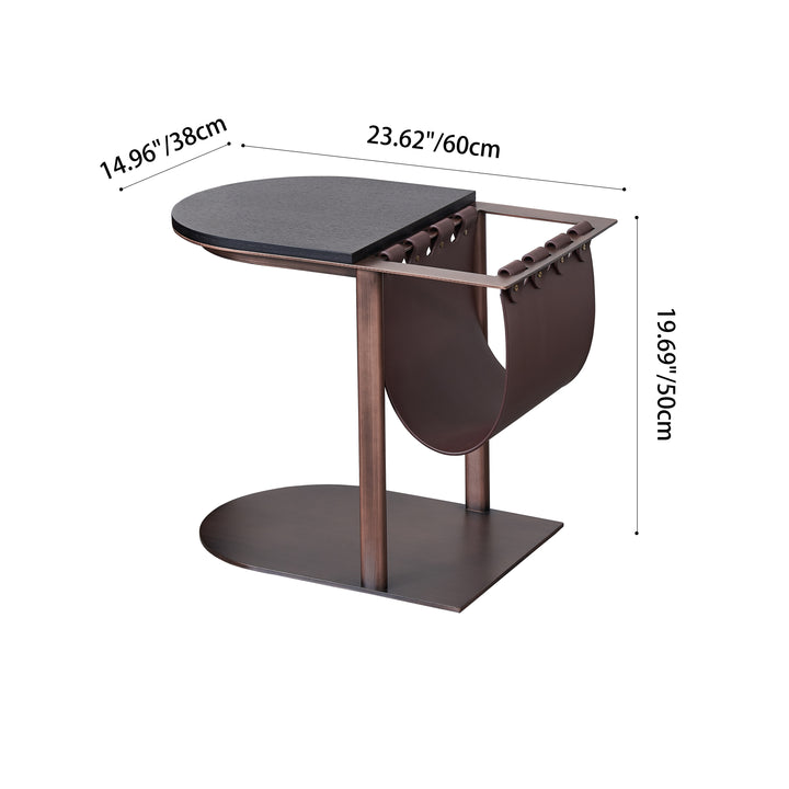 Halbovaler Holz-Faux-Sattel-Leder-Metall-Beistelltisch - Vintage-Dekorativer Beistelltisch für das Wohnzimmer 