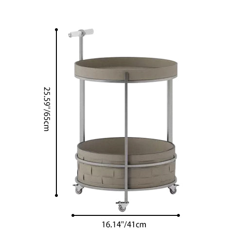 Rolling Round Saddle-Style Faux Leather Acrylic Side Table - Vintage Dual-Layer Storage Trolley With Stainless Steel Frame For Living Room