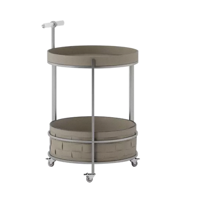 Rolling Round Saddle Leather Acrylic Side Table - Vintage Dual-Layer Storage Trolley With Stainless Steel Frame For Living Room