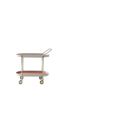 Mobile Oval Saddle Leather Side Table With Gold Stainless Steel Frame -Creative Rolling Dual Tier Drink Trolley For Dining Room