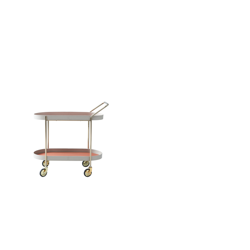 Mobile Oval Saddle Leather Side Table With Gold Stainless Steel Frame -Creative Rolling Dual Tier Drink Trolley For Dining Room