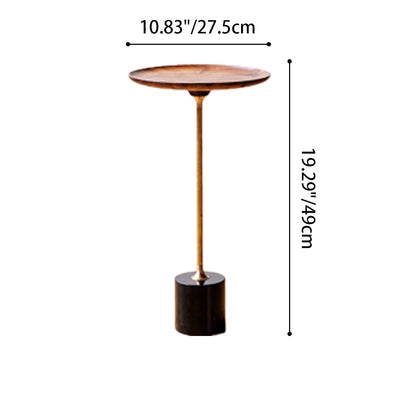 Round Walnut Wood With Solid Steel Base End Table - Vintage Compact Functionality 1-Tray Side Table For Living Room