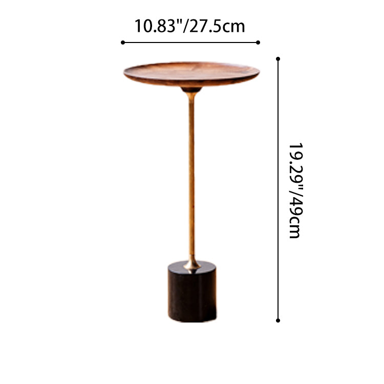 Round Walnut Wood With Solid Steel Base End Table - Vintage Compact Functionality 1-Tray Side Table For Living Room