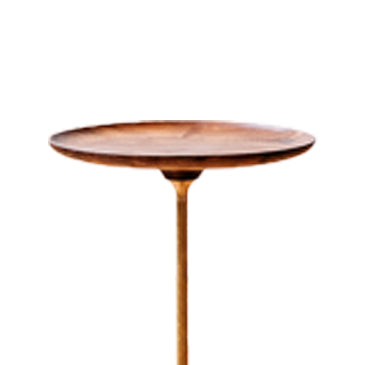 Round Walnut Wood With Solid Steel Base End Table - Vintage Compact Functionality 1-Tray Side Table For Living Room