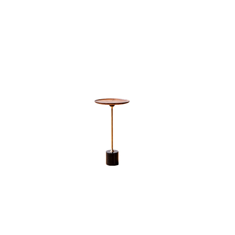 Round Walnut Wood With Solid Steel Base End Table - Vintage Compact Functionality 1-Tray Side Table For Living Room