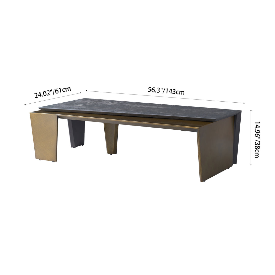 Table basse rectangulaire en bois de noyer et laiton antique - Table d&